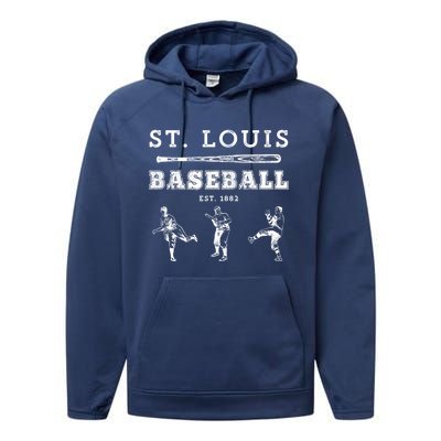 Classic St Louis Missouri Baseball Fan Retro Gift Performance Fleece Hoodie