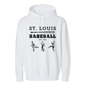 Classic St Louis Missouri Baseball Fan Retro Gift Garment-Dyed Fleece Hoodie