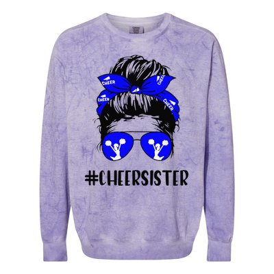 Cheer Sister Life Messy Bun Hair Cheerleader Mother's Day Colorblast Crewneck Sweatshirt