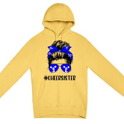 Cheer Sister Life Messy Bun Hair Cheerleader Mother's Day Premium Pullover Hoodie