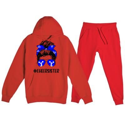 Cheer Sister Life Messy Bun Hair Cheerleader Mother's Day Premium Hooded Sweatsuit Set