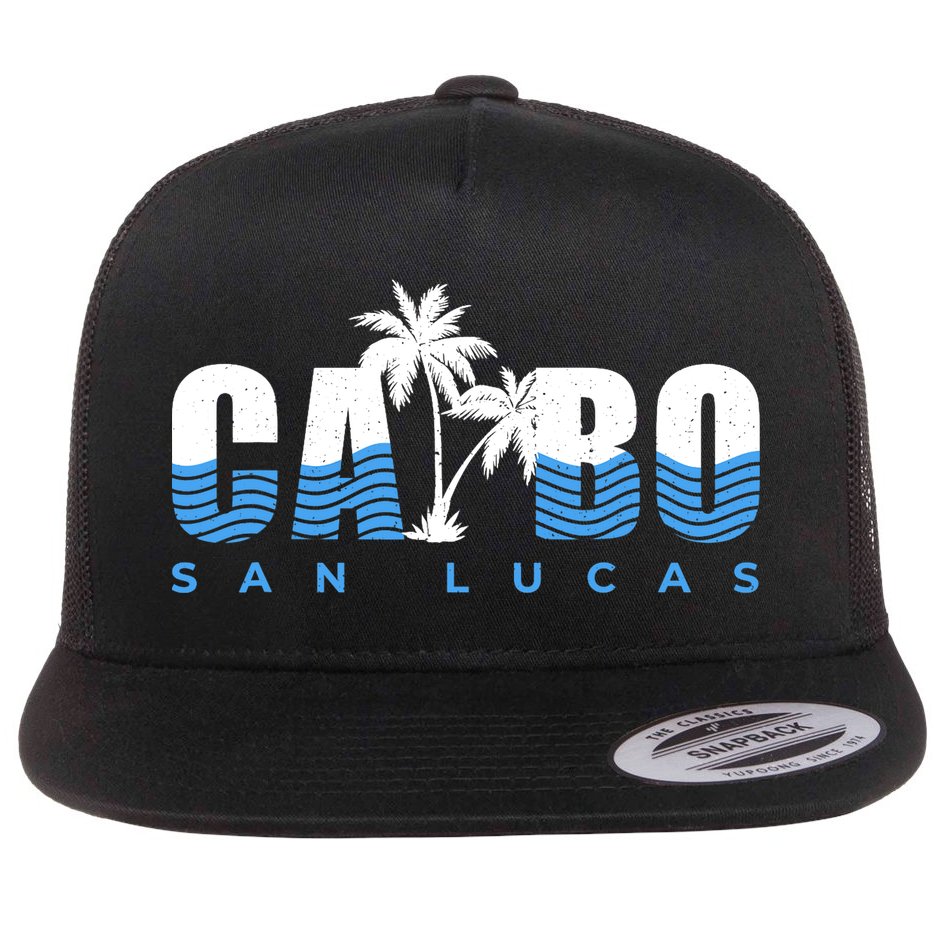 Cabo San Lucas Mexico Ocean Vibes Vintage Typography Flat Bill Trucker Hat