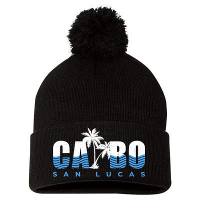 Cabo San Lucas Mexico Ocean Vibes Vintage Typography Pom Pom 12in Knit Beanie