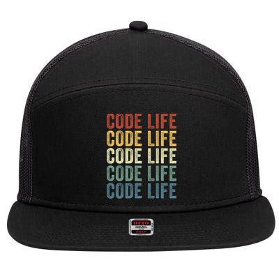 Code Sleek Life Minimalist Retro Design For Tech Enthusiasts Coding Aficionados 7 Panel Mesh Trucker Snapback Hat