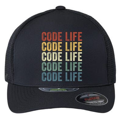 Code Sleek Life Minimalist Retro Design For Tech Enthusiasts Coding Aficionados Flexfit Unipanel Trucker Cap