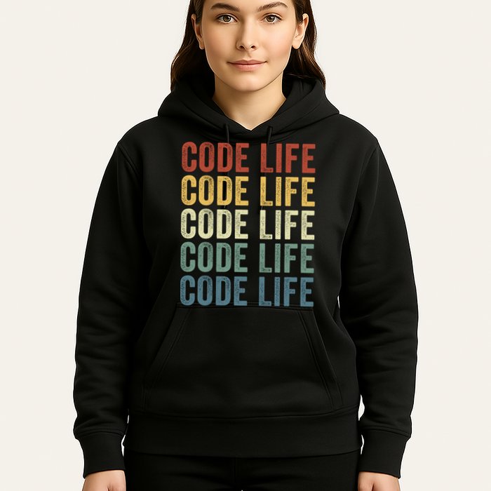 Code Sleek Life Minimalist Retro Design For Tech Enthusiasts Coding Aficionados Hoodie