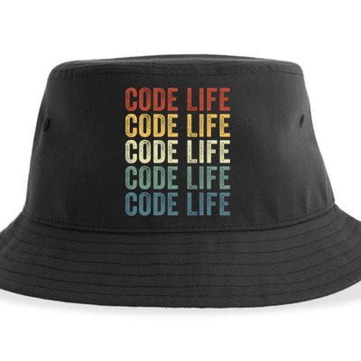 Code Sleek Life Minimalist Retro Design For Tech Enthusiasts Coding Aficionados Sustainable Bucket Hat