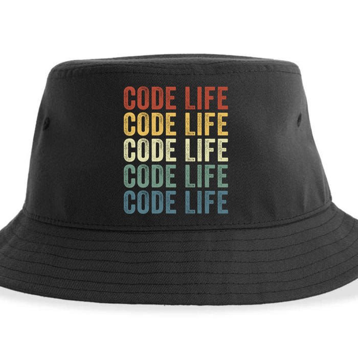 Code Sleek Life Minimalist Retro Design For Tech Enthusiasts Coding Aficionados Sustainable Bucket Hat
