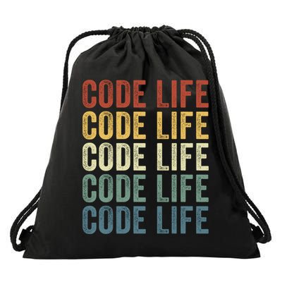 Code Sleek Life Minimalist Retro Design For Tech Enthusiasts Coding Aficionados Drawstring Bag