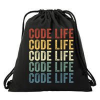 Code Sleek Life Minimalist Retro Design For Tech Enthusiasts Coding Aficionados Drawstring Bag