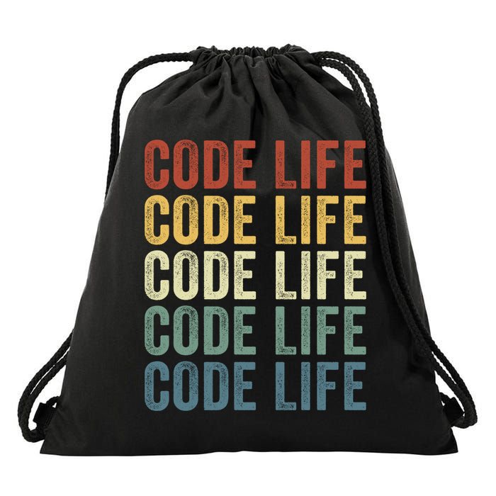 Code Sleek Life Minimalist Retro Design For Tech Enthusiasts Coding Aficionados Drawstring Bag
