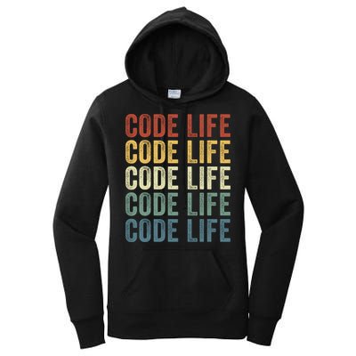 Code Sleek Life Minimalist Retro Design For Tech Enthusiasts Coding Aficionados Women's Pullover Hoodie