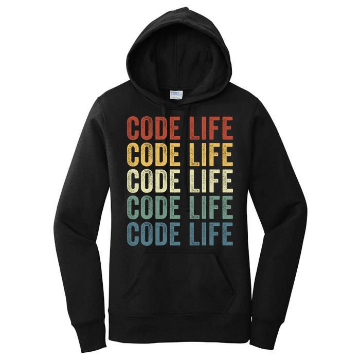 Code Sleek Life Minimalist Retro Design For Tech Enthusiasts Coding Aficionados Women's Pullover Hoodie