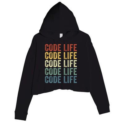 Code Sleek Life Minimalist Retro Design For Tech Enthusiasts Coding Aficionados Crop Fleece Hoodie