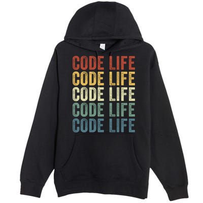 Code Sleek Life Minimalist Retro Design For Tech Enthusiasts Coding Aficionados Premium Pullover Hoodie