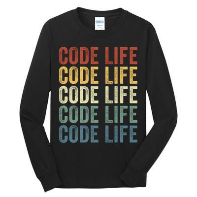 Code Sleek Life Minimalist Retro Design For Tech Enthusiasts Coding Aficionados Tall Long Sleeve T-Shirt