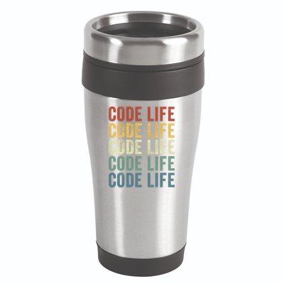 Code Sleek Life Minimalist Retro Design For Tech Enthusiasts Coding Aficionados 16oz Travel Tumbler