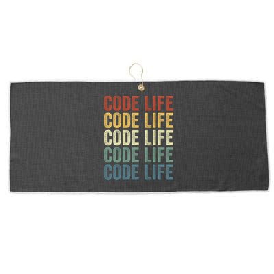 Code Sleek Life Minimalist Retro Design For Tech Enthusiasts Coding Aficionados Large Microfiber Waffle Golf Towel