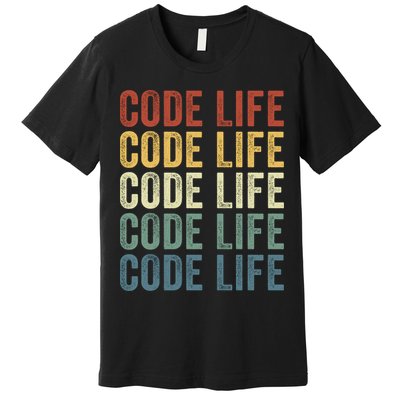 Code Sleek Life Minimalist Retro Design For Tech Enthusiasts Coding Aficionados Premium T-Shirt