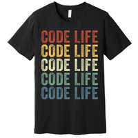 Code Sleek Life Minimalist Retro Design For Tech Enthusiasts Coding Aficionados Premium T-Shirt