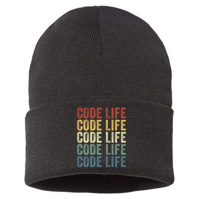 Code Sleek Life Minimalist Retro Design For Tech Enthusiasts Coding Aficionados Sustainable Knit Beanie