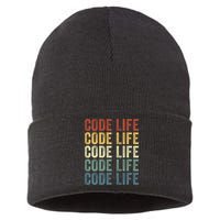 Code Sleek Life Minimalist Retro Design For Tech Enthusiasts Coding Aficionados Sustainable Knit Beanie