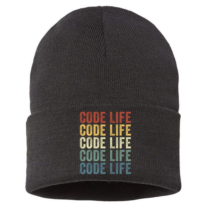 Code Sleek Life Minimalist Retro Design For Tech Enthusiasts Coding Aficionados Sustainable Knit Beanie