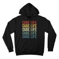 Code Sleek Life Minimalist Retro Design For Tech Enthusiasts Coding Aficionados Tall Hoodie