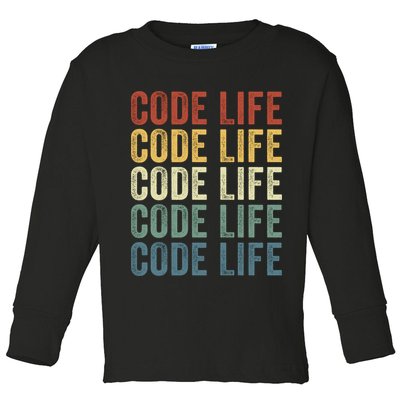 Code Sleek Life Minimalist Retro Design For Tech Enthusiasts Coding Aficionados Toddler Long Sleeve Shirt