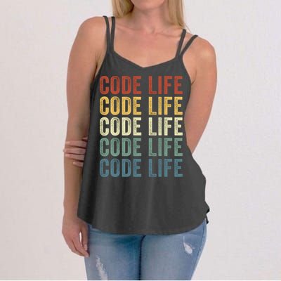 Code Sleek Life Minimalist Retro Design For Tech Enthusiasts Coding Aficionados Women's Strappy Tank