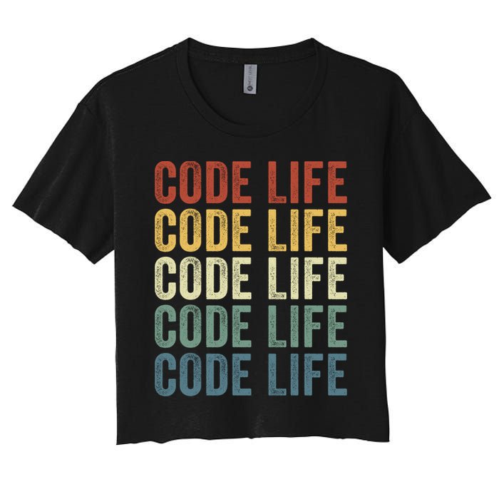 Code Sleek Life Minimalist Retro Design For Tech Enthusiasts Coding Aficionados Crop Top