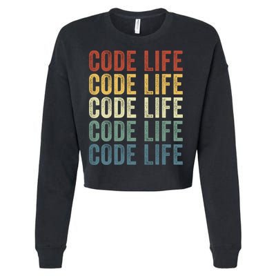 Code Sleek Life Minimalist Retro Design For Tech Enthusiasts Coding Aficionados Cropped Pullover Crew