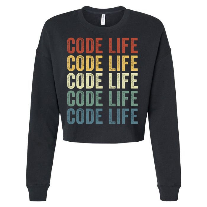 Code Sleek Life Minimalist Retro Design For Tech Enthusiasts Coding Aficionados Cropped Pullover Crew