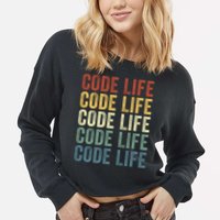 Code Sleek Life Minimalist Retro Design For Tech Enthusiasts Coding Aficionados Cropped Pullover Crew
