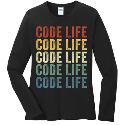Code Sleek Life Minimalist Retro Design For Tech Enthusiasts Coding Aficionados Ladies Long Sleeve Shirt