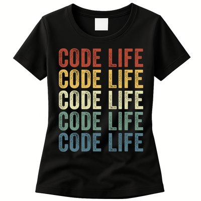 Code Sleek Life Minimalist Retro Design For Tech Enthusiasts Coding Aficionados Womens T-Shirt