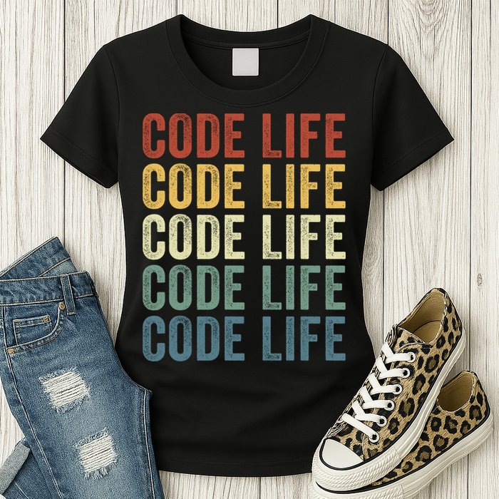 Code Sleek Life Minimalist Retro Design For Tech Enthusiasts Coding Aficionados Womens T-Shirt