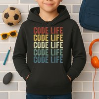 Code Sleek Life Minimalist Retro Design For Tech Enthusiasts Coding Aficionados Kids Hoodie