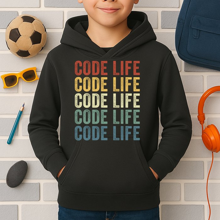 Code Sleek Life Minimalist Retro Design For Tech Enthusiasts Coding Aficionados Kids Hoodie