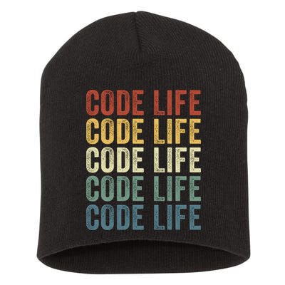 Code Sleek Life Minimalist Retro Design For Tech Enthusiasts Coding Aficionados Short Acrylic Beanie