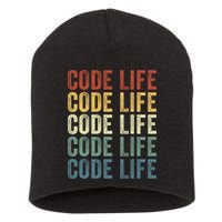 Code Sleek Life Minimalist Retro Design For Tech Enthusiasts Coding Aficionados Short Acrylic Beanie