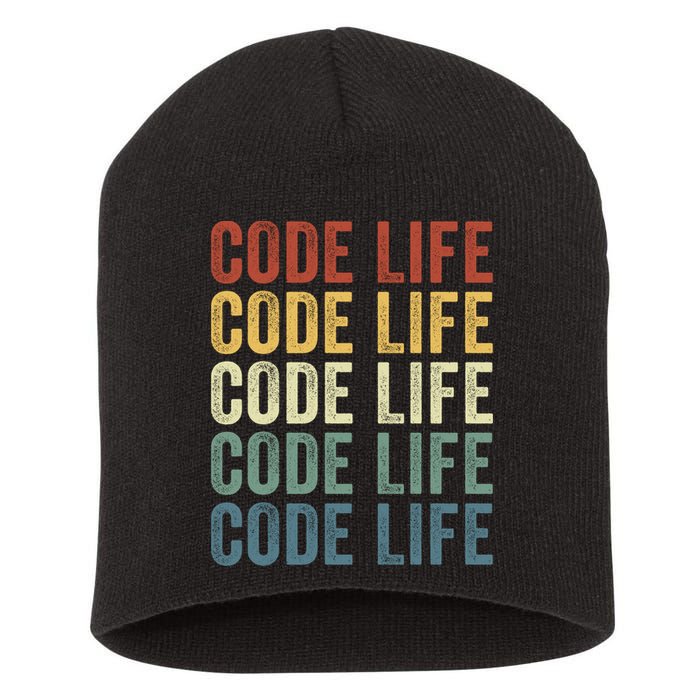 Code Sleek Life Minimalist Retro Design For Tech Enthusiasts Coding Aficionados Short Acrylic Beanie