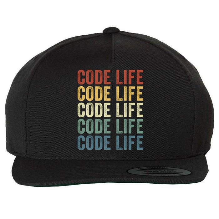 Code Sleek Life Minimalist Retro Design For Tech Enthusiasts Coding Aficionados Wool Snapback Cap