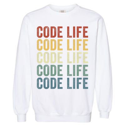 Code Sleek Life Minimalist Retro Design For Tech Enthusiasts Coding Aficionados Garment-Dyed Sweatshirt