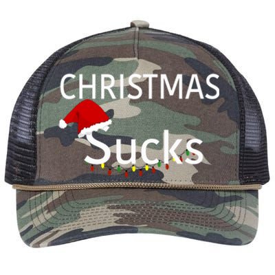 Christmas Sucks Lights Santa Hat Funny Gift Retro Rope Trucker Hat Cap