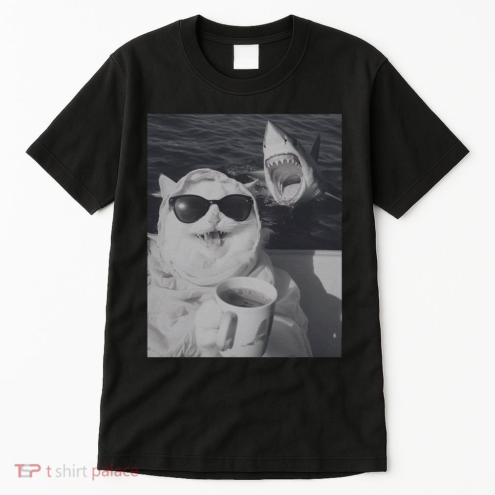 Cat Scarf Meme Drinking Coffee Selfie Chill White Shark Tall T-Shirt