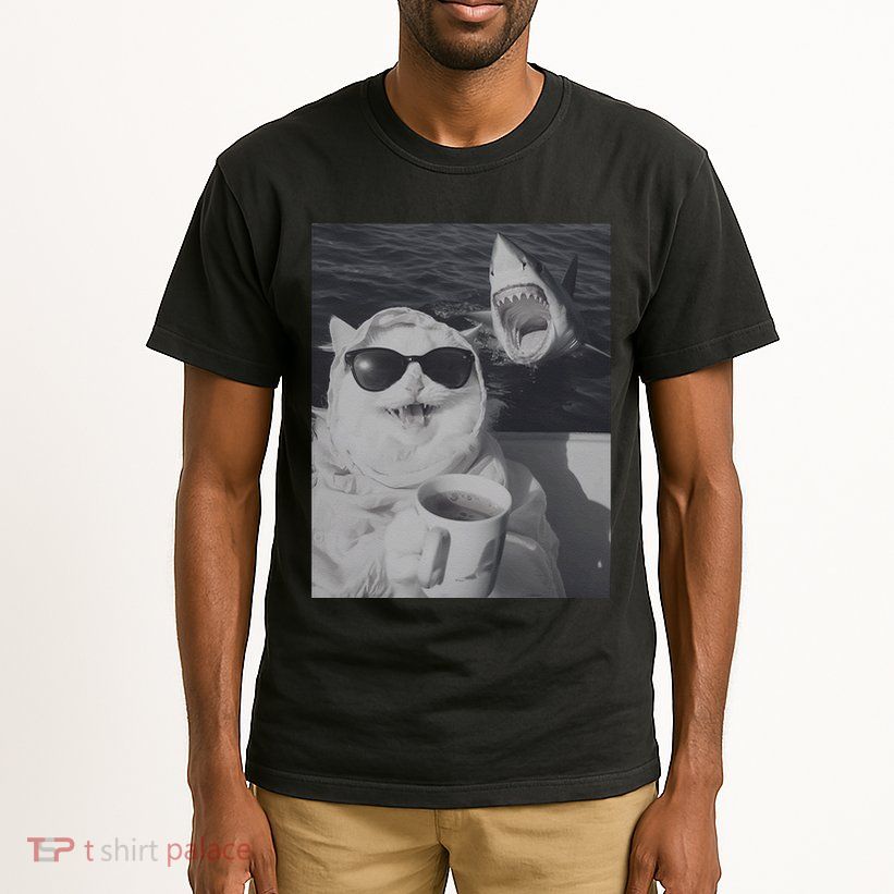 Cat Scarf Meme Drinking Coffee Selfie Chill White Shark Tall T-Shirt