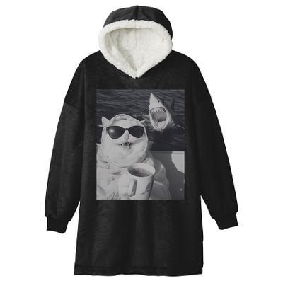 Cat Scarf Meme Drinking Coffee Selfie Chill White Shark Hooded Wearable Blanket