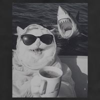 Cat Scarf Meme Drinking Coffee Selfie Chill White Shark Adult Drive Performance Visor