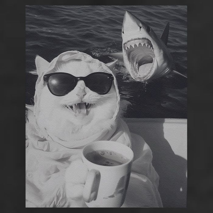 Cat Scarf Meme Drinking Coffee Selfie Chill White Shark Adult Drive Performance Visor